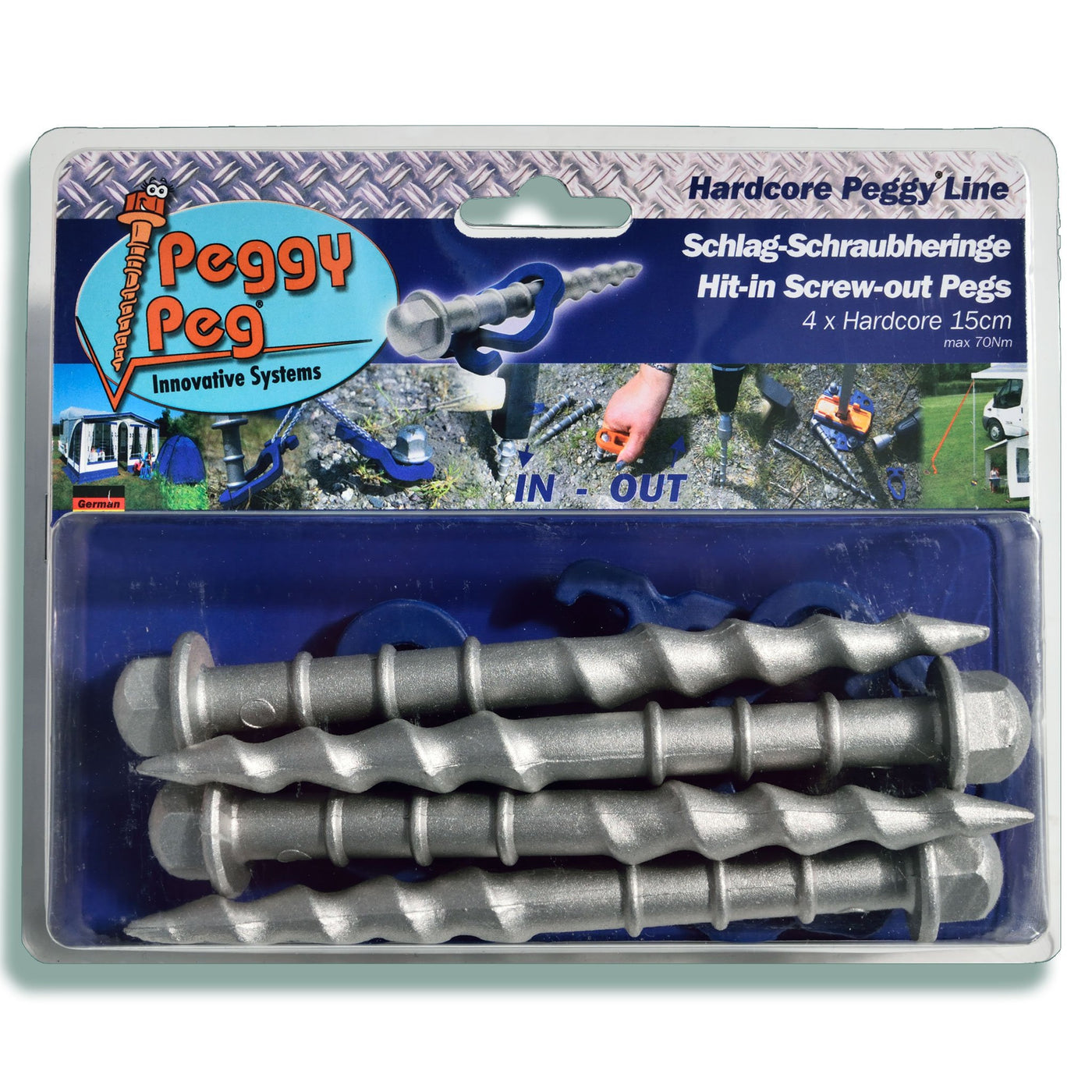 Hit-in Screw-out Peg Hardcore Peggy (HC) 15cm • Pack of 4 (HP61) • for Stony / Rocky Ground